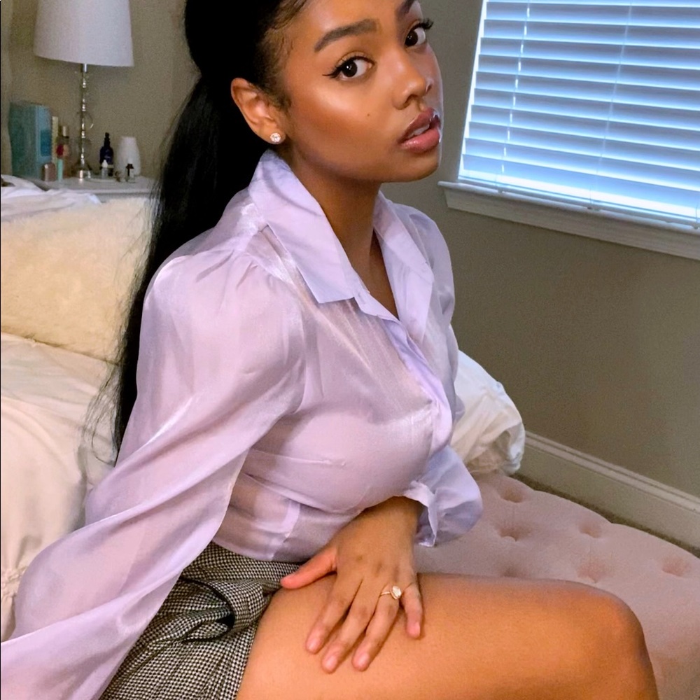 Lavender sheer chiffon button-up blouse